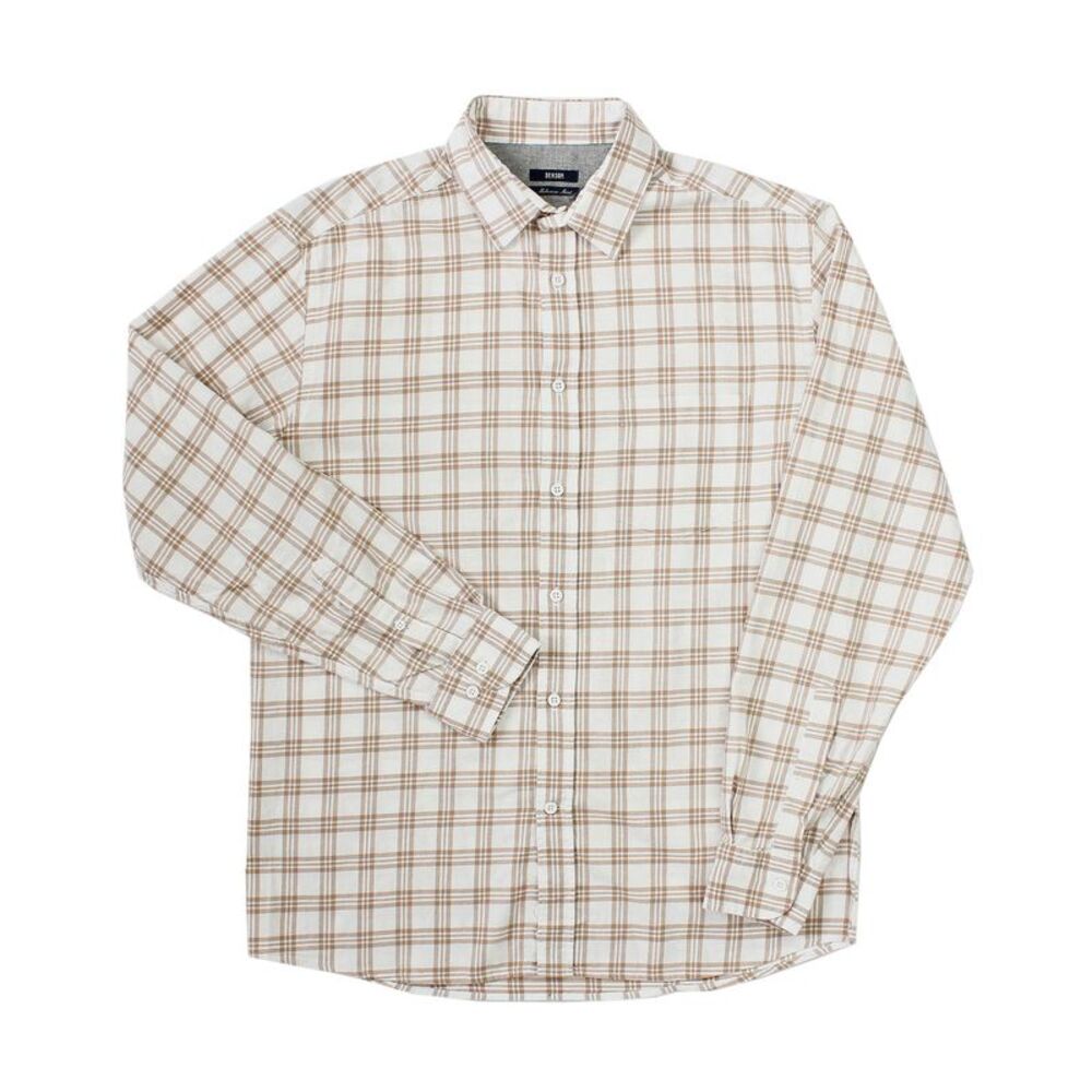 Benson Mens Mckenzie Relaxed-Fit Plaid Flannel Shirt Medium Brown/White - NWT